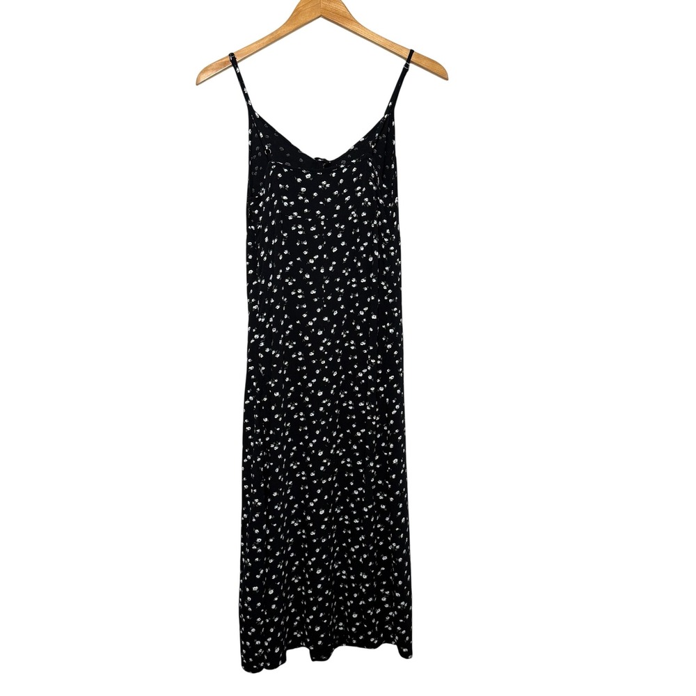 Hollister Black Ditsy Floral Midi Slip Dress Womens Small Tie Front Boho Chic - Picture 3 of 12